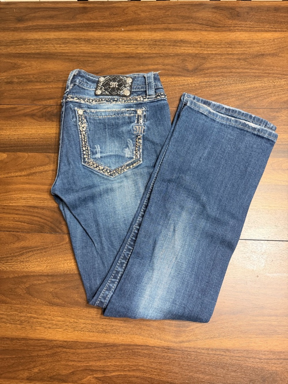 Miss Me Medium Blue Bootcut Jeans with Embellished Back Pockets